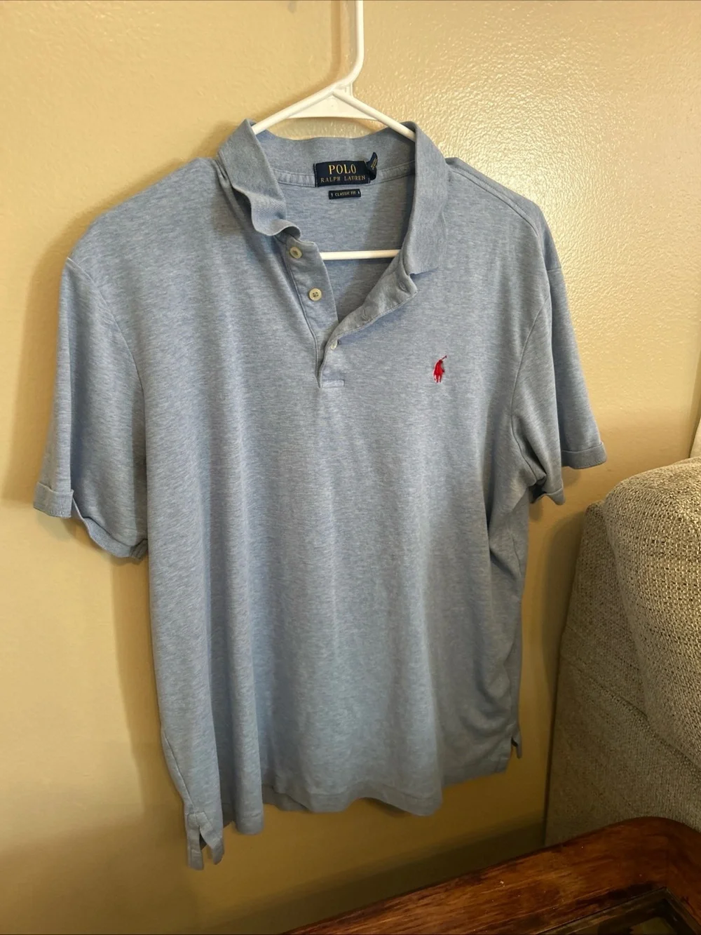Ralph Lauren Men's Light Blue Polo with Red Pony Logo